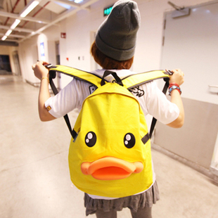 新款韓版 雙肩背包學生包 可愛黃色鴨嘴包 雙肩鴨子包女大包
