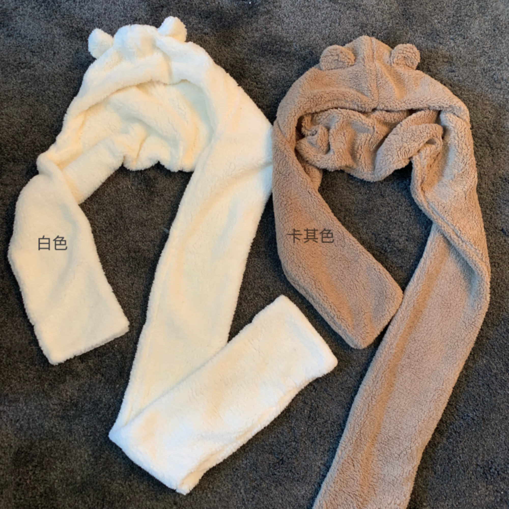 冬季韓版仿羊羔毛加厚可愛小熊耳朵保暖圍巾帽子情侶款連帽圍脖女