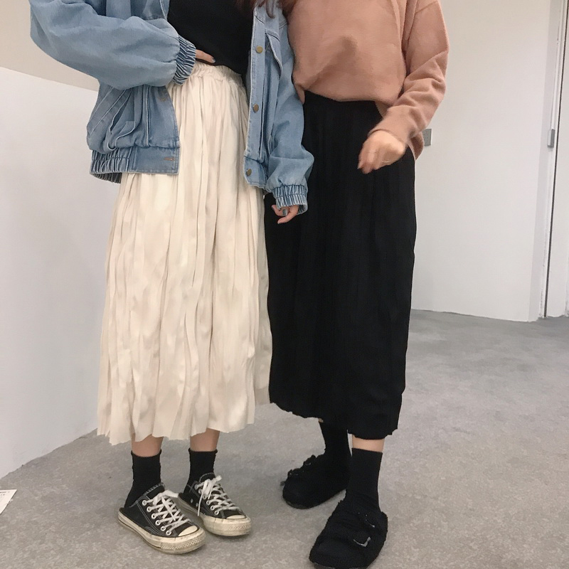 秋冬韓版chic氣質寬松百搭百褶裙半身裙高腰包臀裙長裙學生裙子女