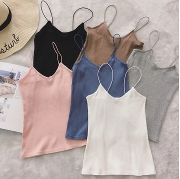 2018新款夏季韓版百搭純色V領打底針織吊帶背心女外穿短款小吊帶