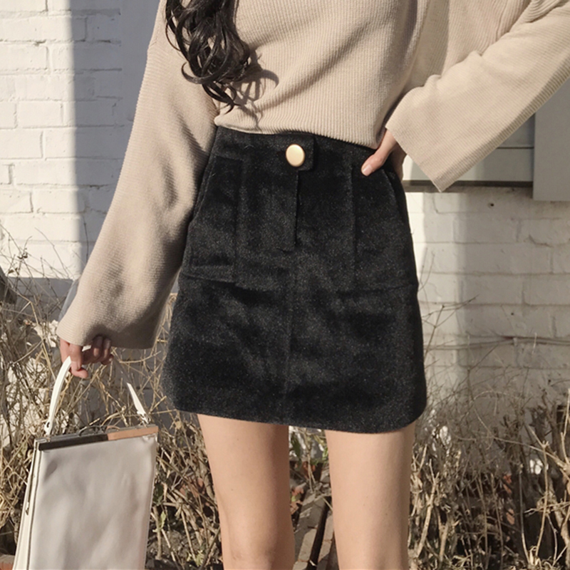 秋裝女2018新款復古風呢絨高腰A字短裙修身顯瘦氣質包臀半身裙子