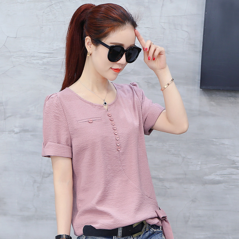 短袖t恤女寬松韓版百搭顯瘦女裝上衣2017夏裝新款氣質淑女雪紡衫
