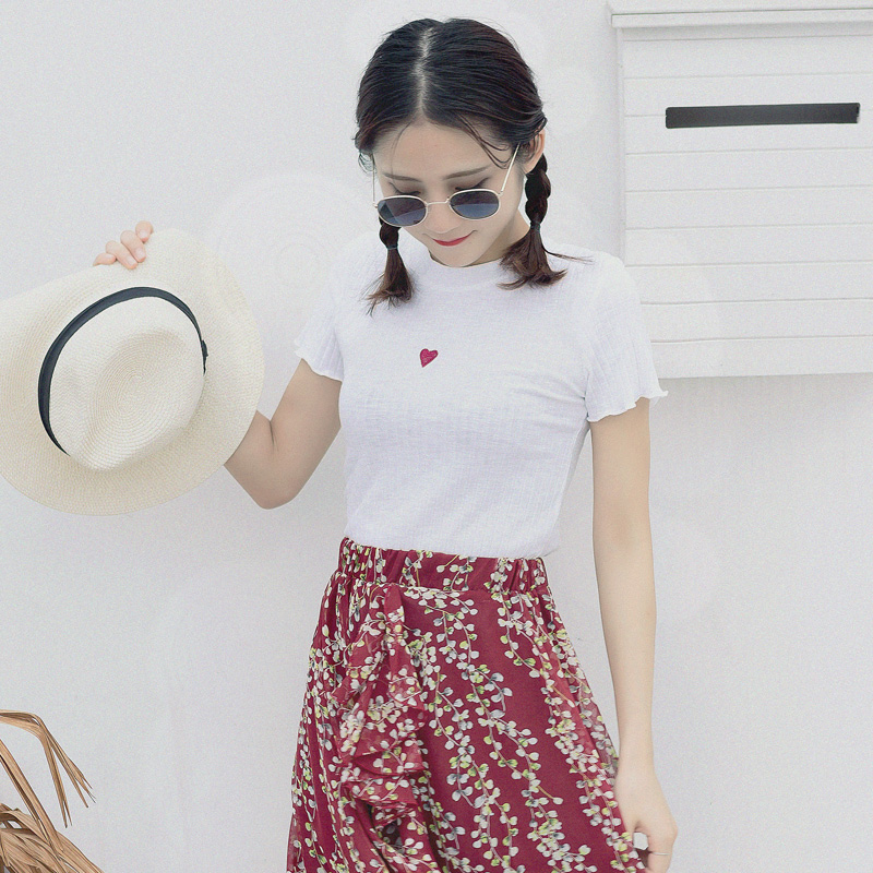 夏裝新款女裝韓版小清新學院風T恤修身顯瘦短袖打底衫上衣潮