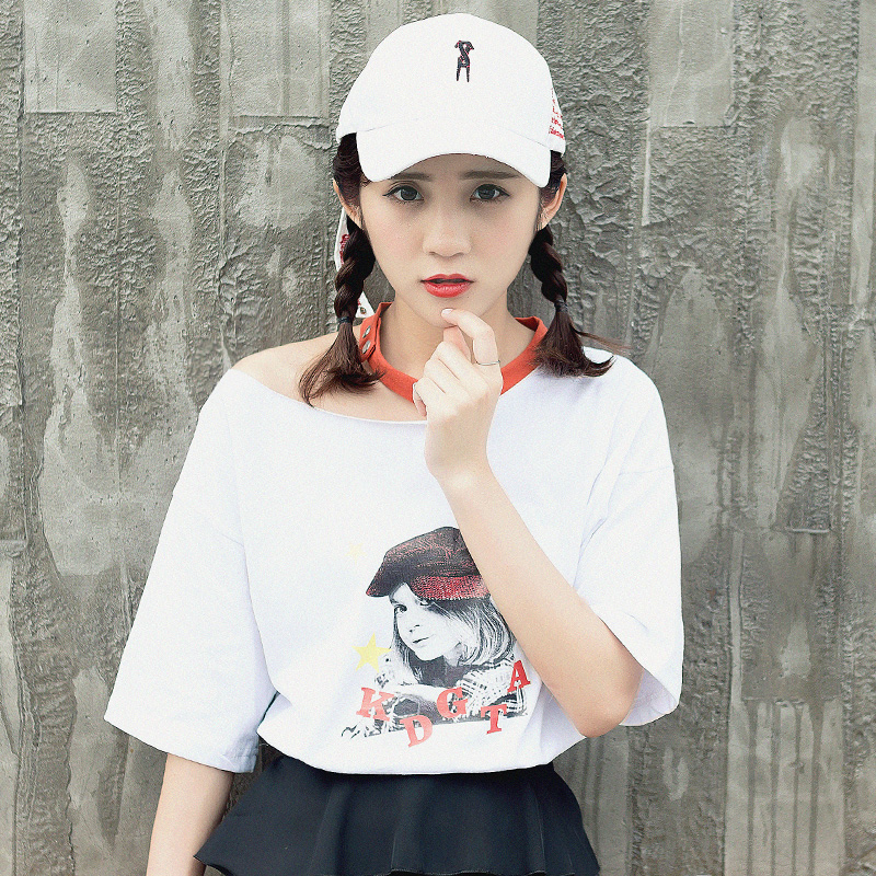 夏裝新款女裝韓版寬松短袖T恤破洞學生百搭白色棉質體恤上衣