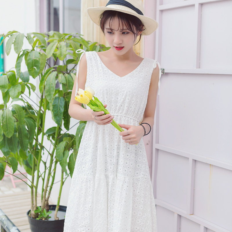 夏季小清新文藝仙女森女無袖棉連衣裙夏裝顯瘦背心學生長裙潮