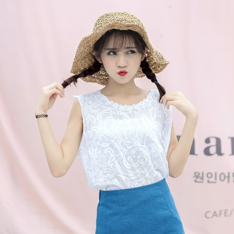 夏裝新款女裝韓版吊帶背心短款白色蕾絲打底衫外穿學生上衣潮
