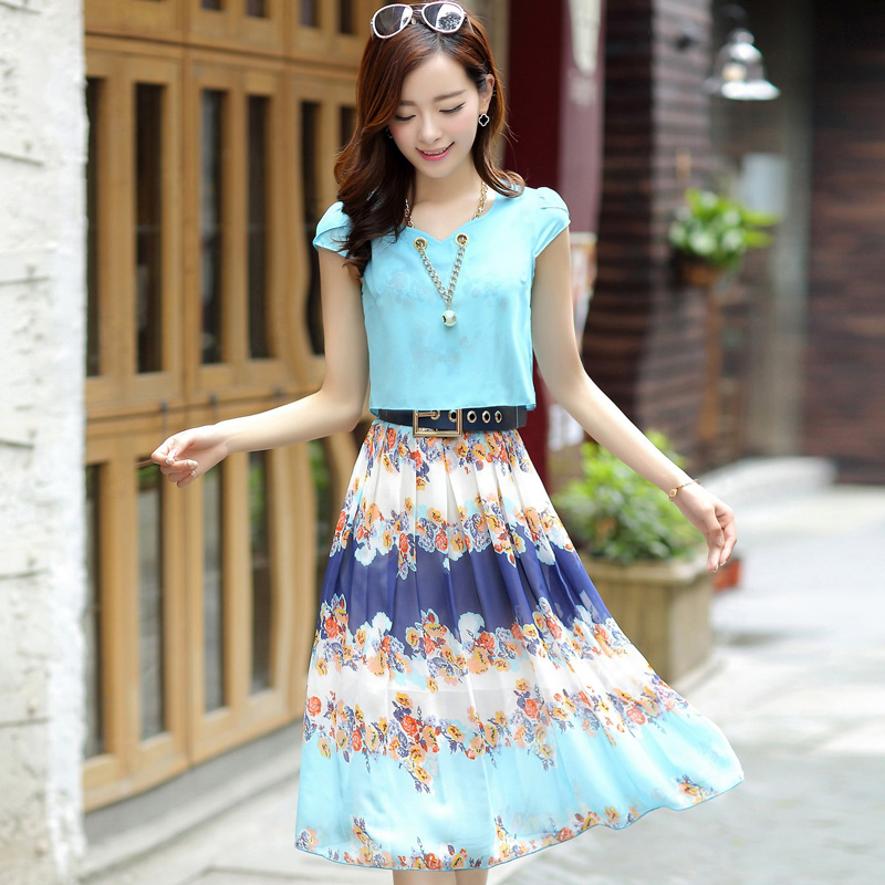 夏季新款女裝韓版氣質雪紡連衣裙中長款修身顯瘦大擺公主裙潮