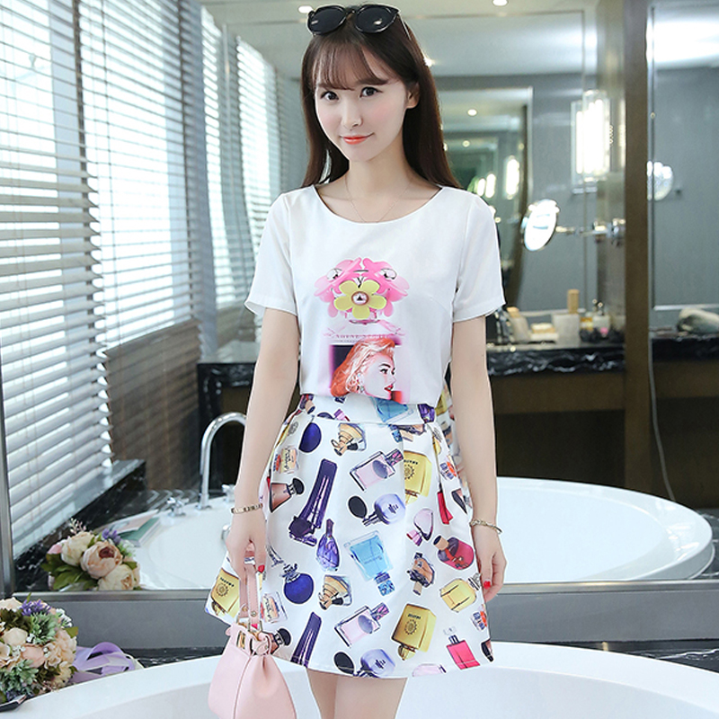 夏裝新款印花碎花短裙時尚韓版小清新連衣裙套裝裙兩件套女裝